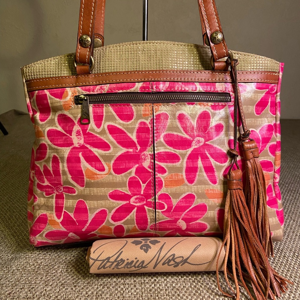 Patricia Nash Pink Striped Daisy Poppy Tote
